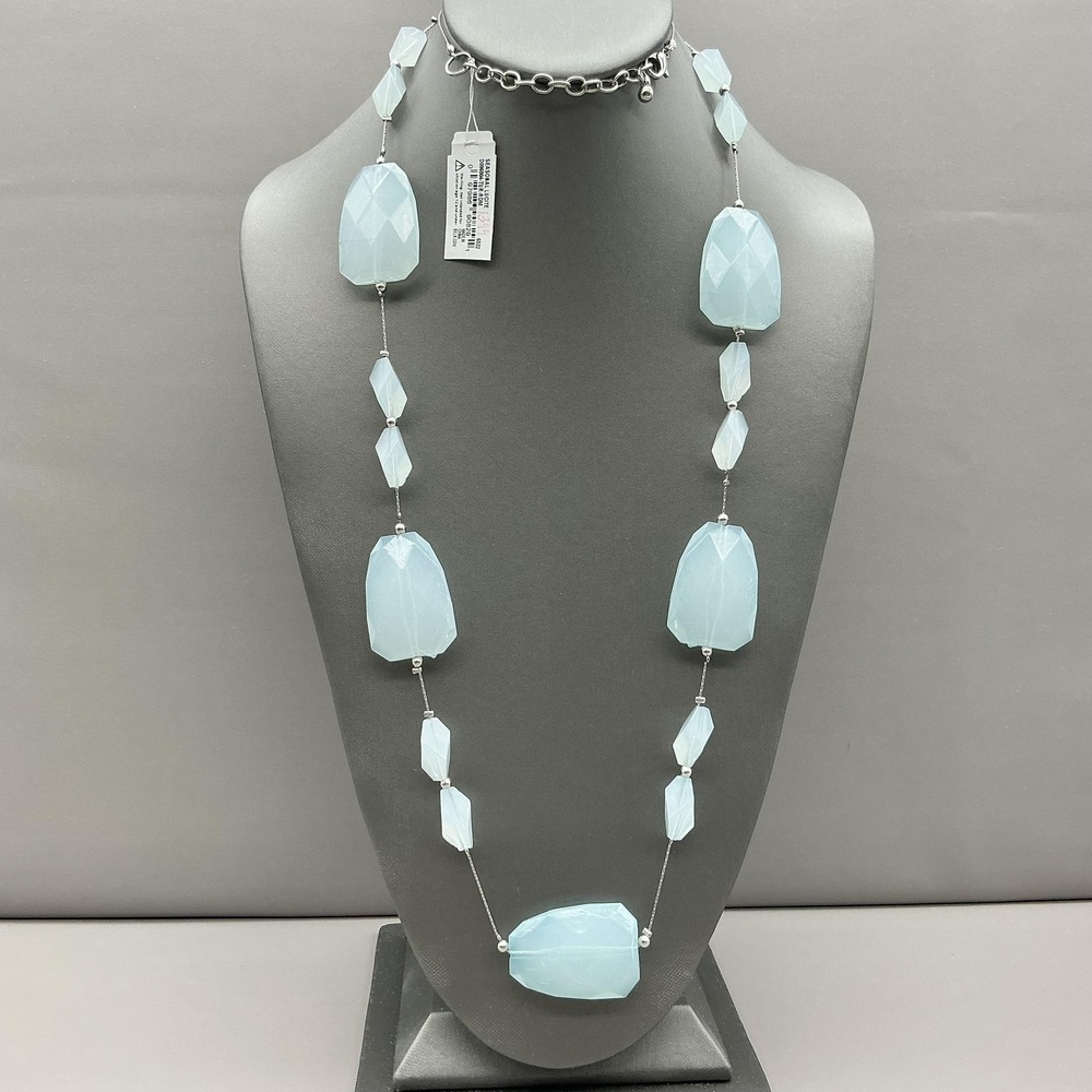 Kim Rogers Necklace Blue Faceted Plastic‎ Beaded Statement Station Long 30 Inch